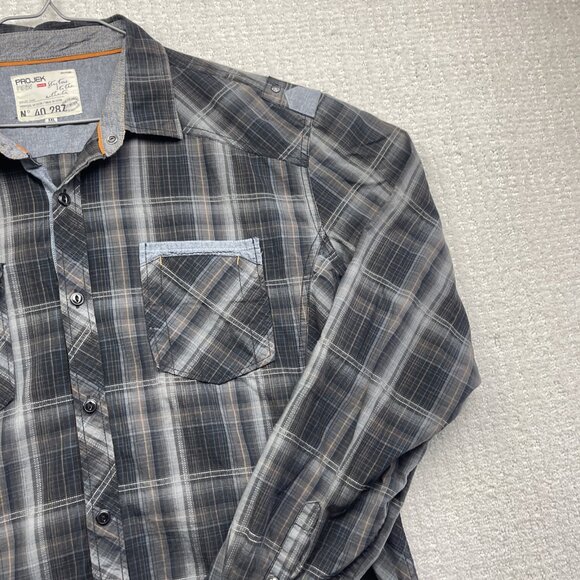 Y2K Projek Raw Button Down Shirt Men’s Sz 2XL Gray Long Sleeve Casual Streetwear - Picture 4 of 13